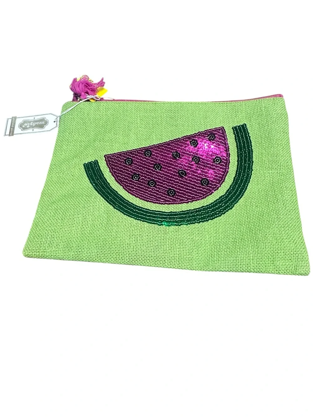 Mud Pie Tropical Dazzle Watermelon Sequin‎ Zip Pouch Clutch Cosmetic Bag NWT